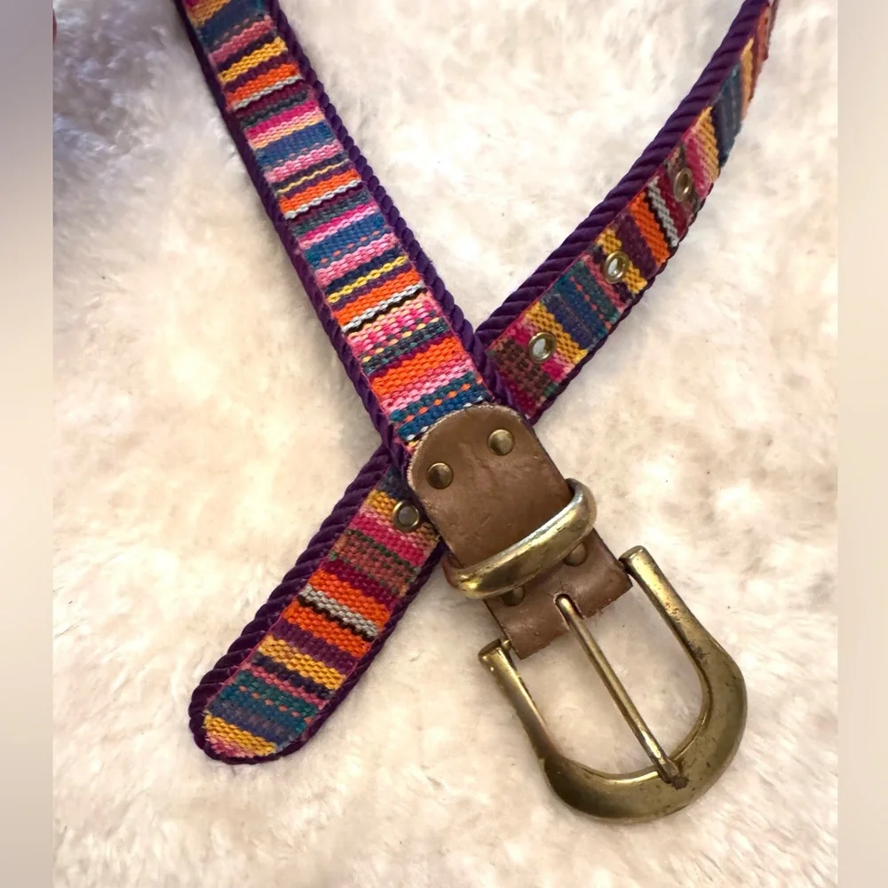 Vintage Colorful Striped Belt Jewel tones Sz S Elite